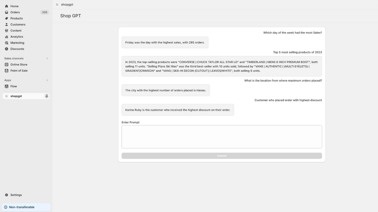 ShopGPT - Shopify Dashboard