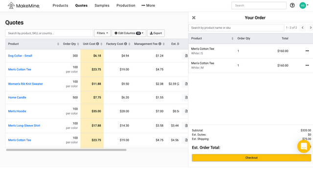 makemine sample order cart view