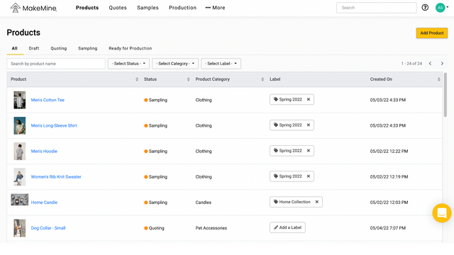 makemine produkt liste visning