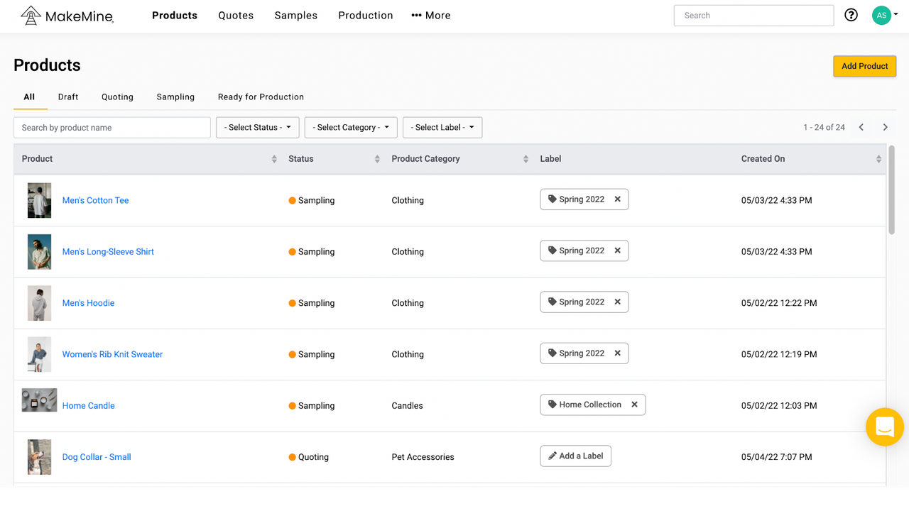 vue de la liste des produits makemine