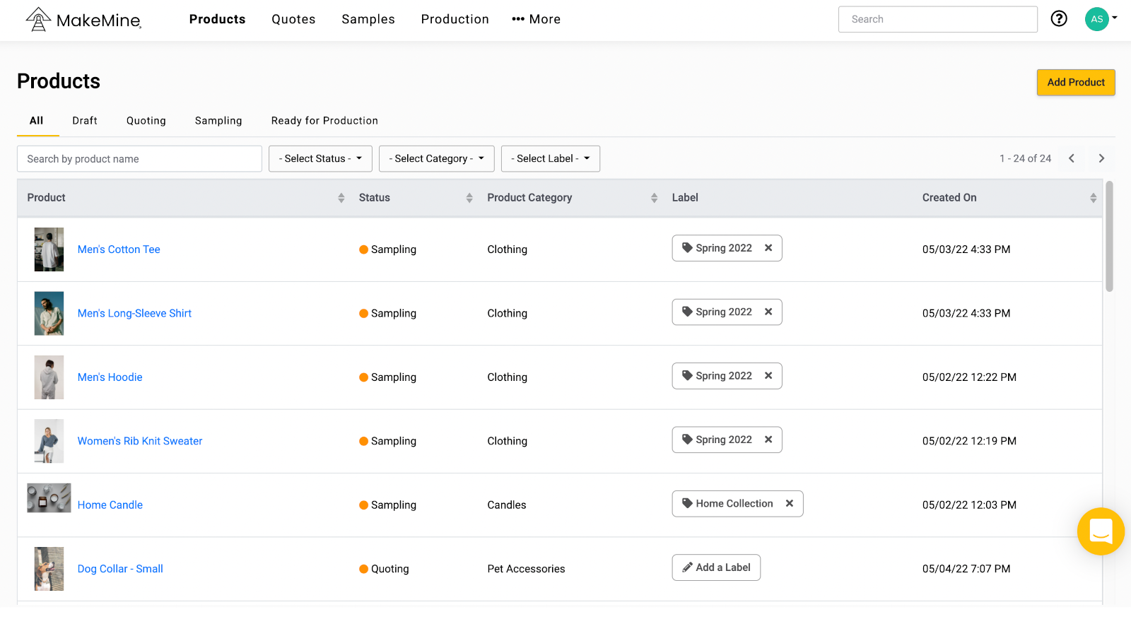 vista de lista de productos de makemine