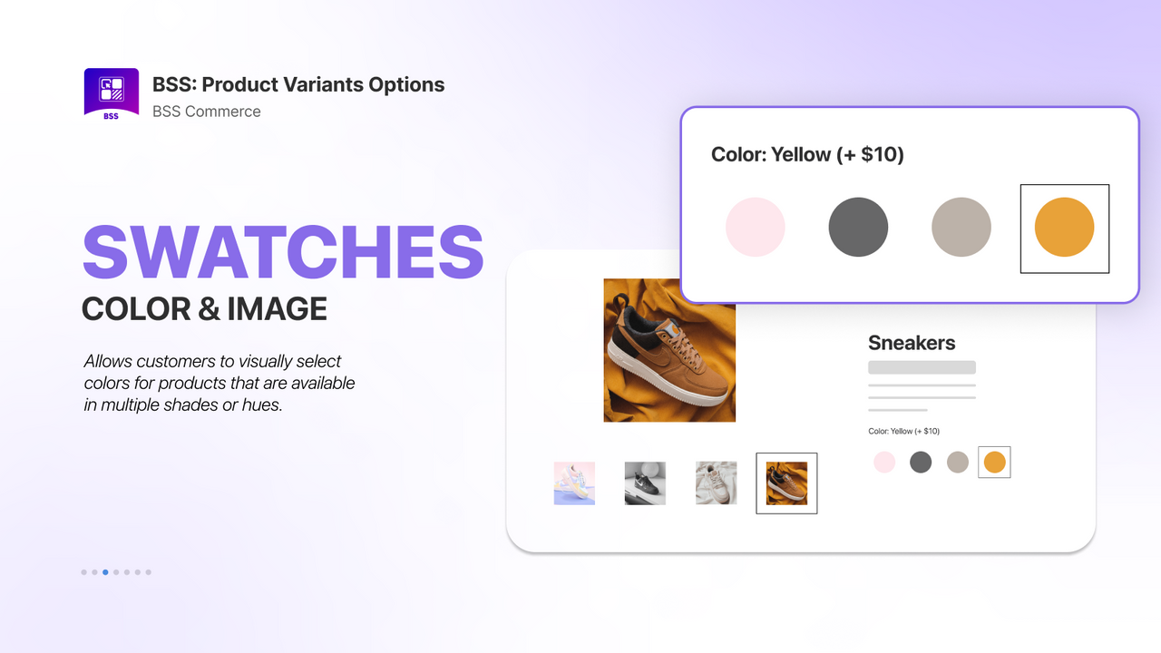 Image color swatches for customizing product options.