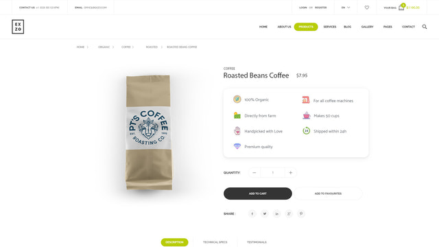 Product info for coffee which converts