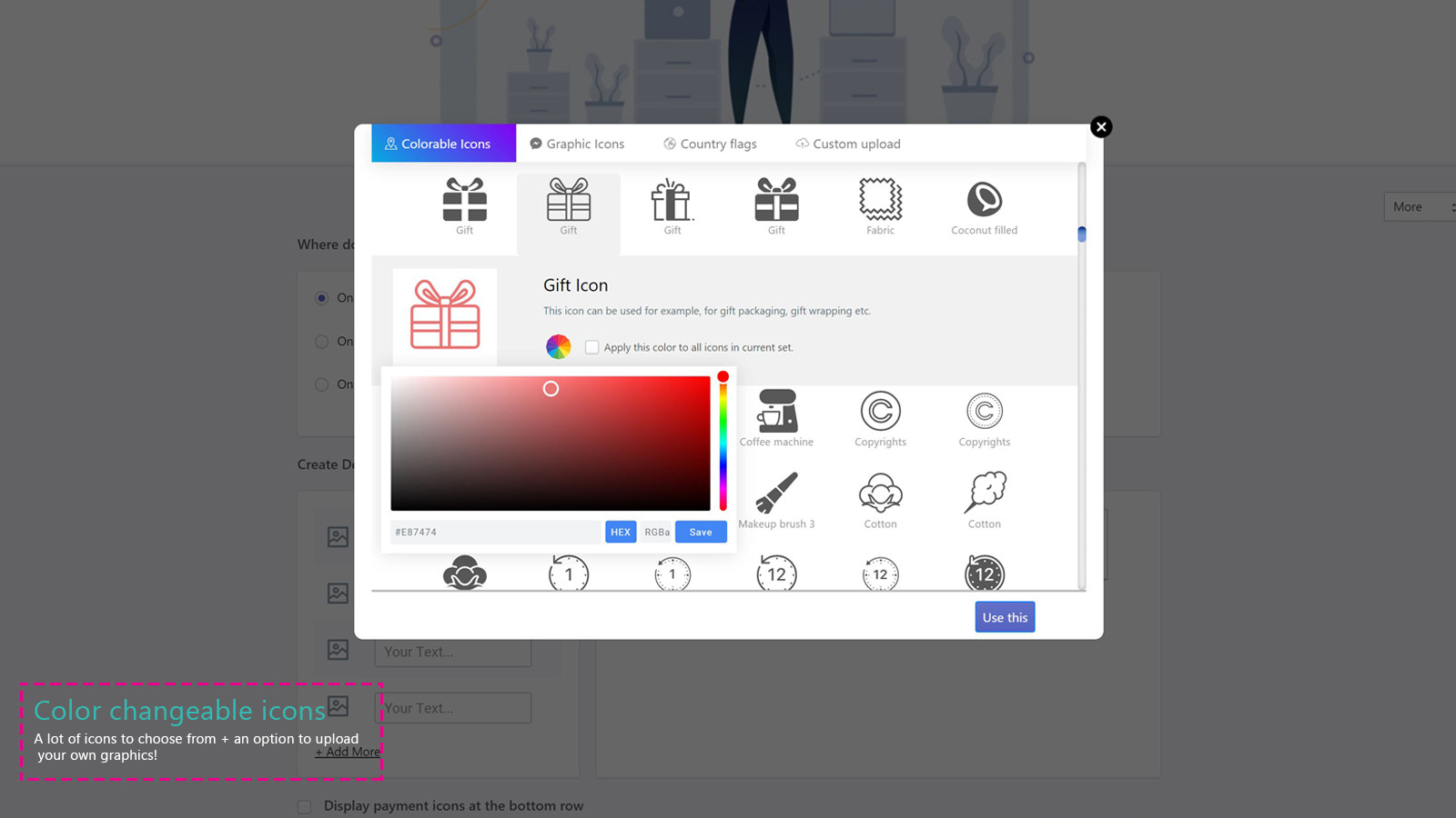 Farbveränderbare Icons in der Produktbeschreibungen App