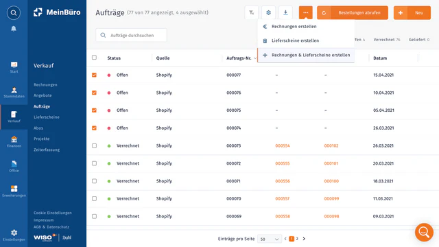 WISO MeinBüro Web Bestellungen und Aufträge abrufen