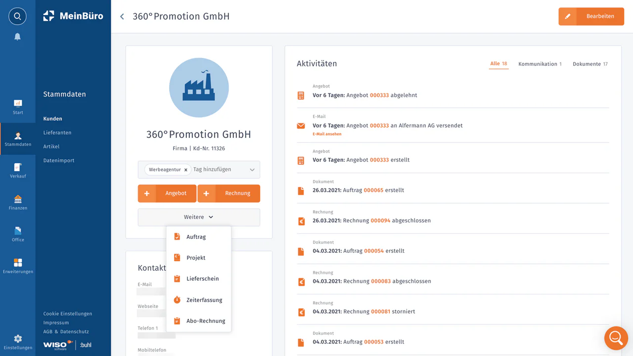 WISO MeinBüro Web Kunden und CRM