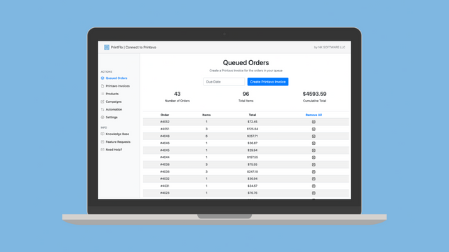 Mettez vos commandes en file d'attente et exportez en lot vers Printavo d'un simple clic