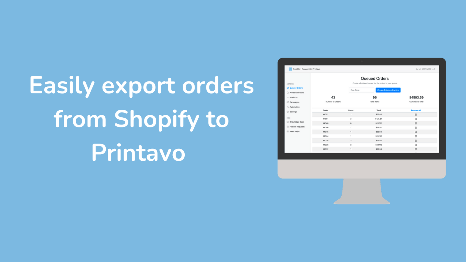 Exporte facilmente pedidos do Shopify para o Printavo