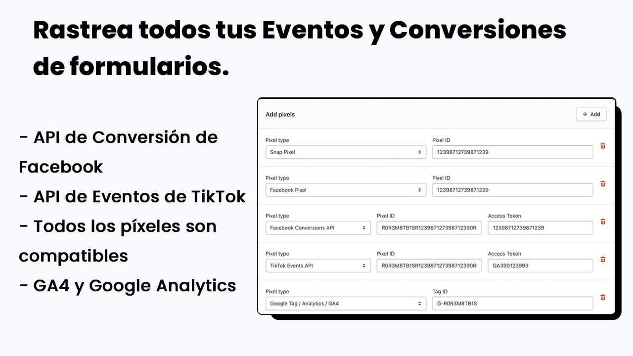 Rastrea todos tus Eventos y Conversiones de formularios.