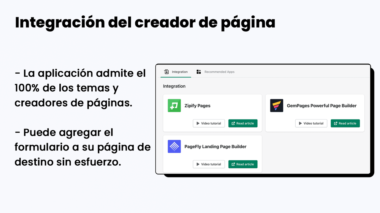 Integración del creador de páginas de destino