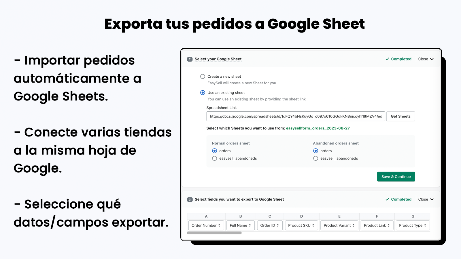 Exporta tus pedidos a Google Sheet