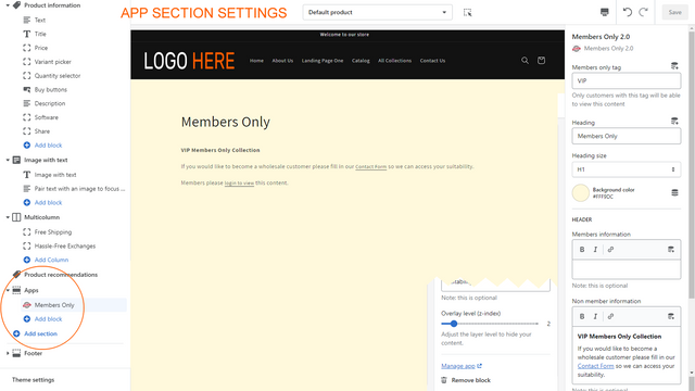 Members only section settings