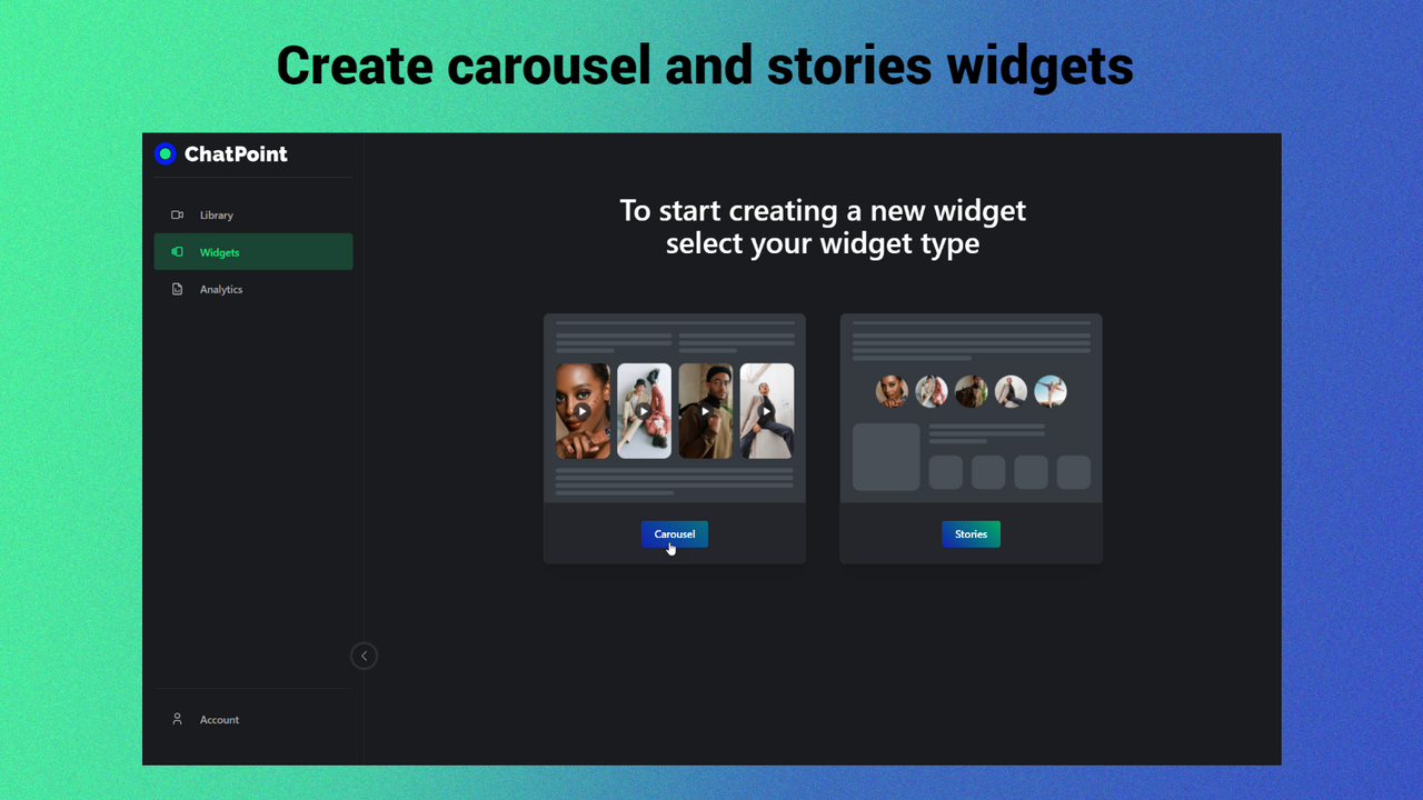 Adicione widgets de carrossel e stories às suas páginas de início, produto e coleção