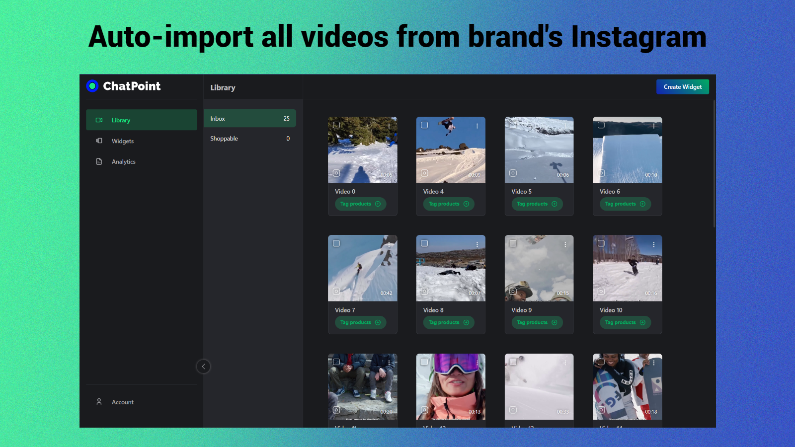 Verbinde dein Instagram-Konto und importiere automatisch alle Videos