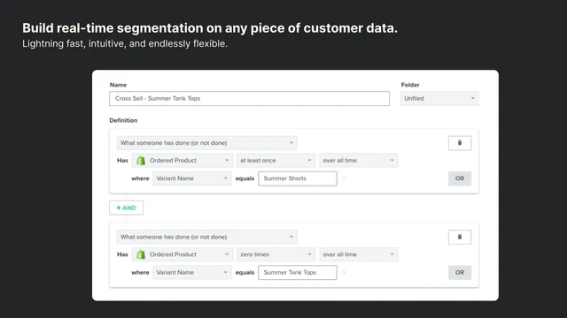 Construtor de segmentos com dados de pedidos e eventos do site