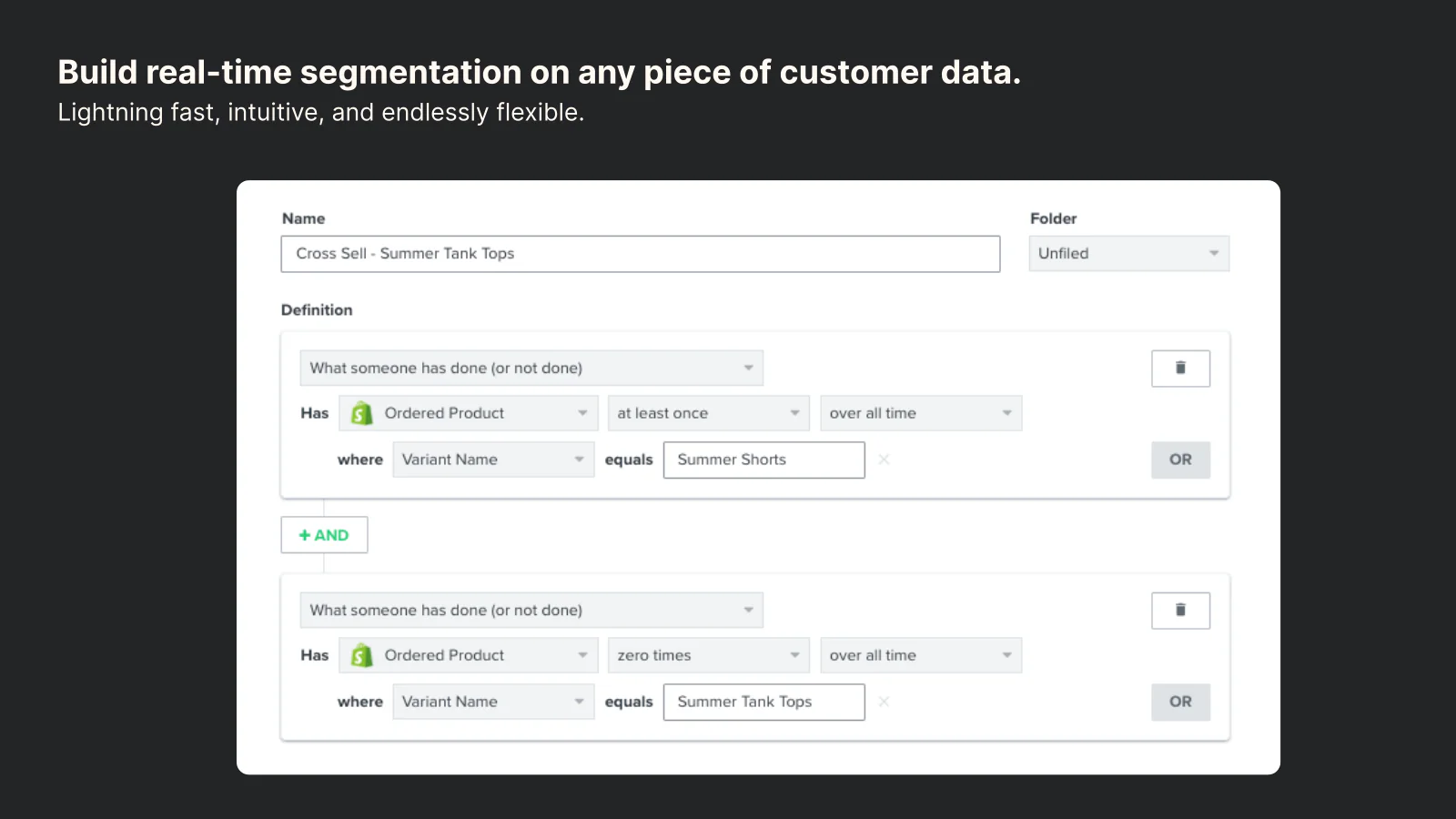 Segment Builder mit Bestell- und Website-Ereignisdaten