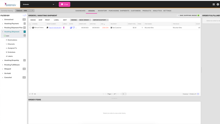 Extensiv Order Management Screenshot