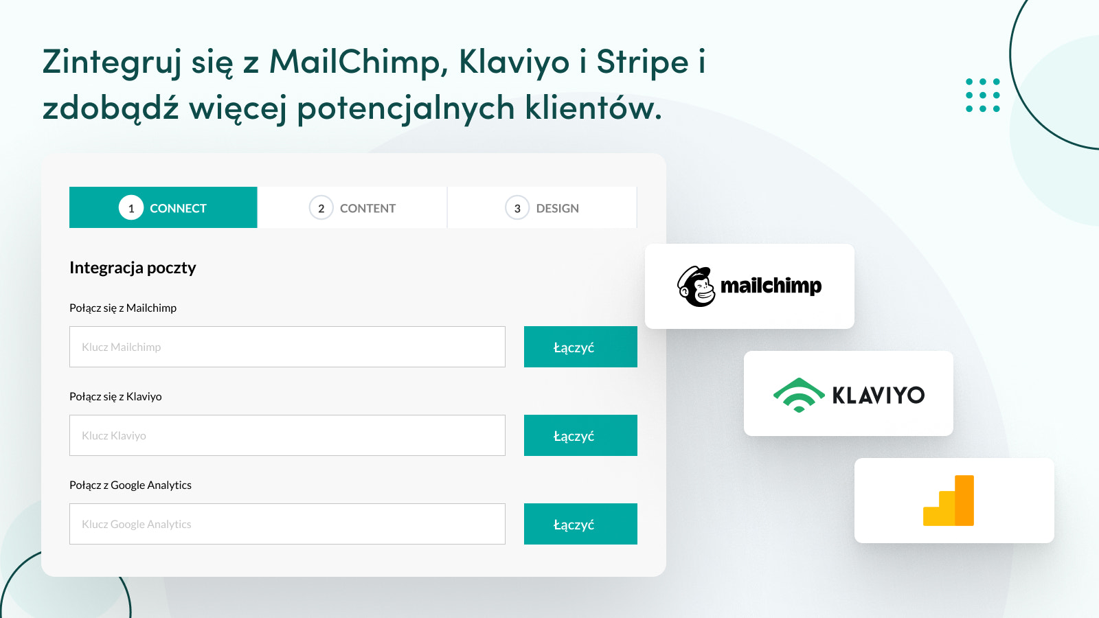 Zyskuj więcej leadów przez integrację z MailChimp, Klaviyo itp.