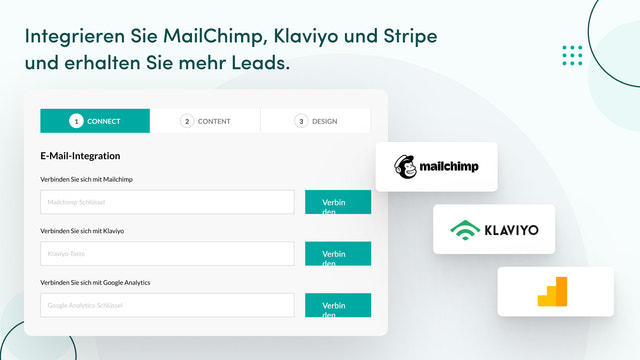Mehr Leads durch die Integration mit MailChimp, Klaviyo, etc.