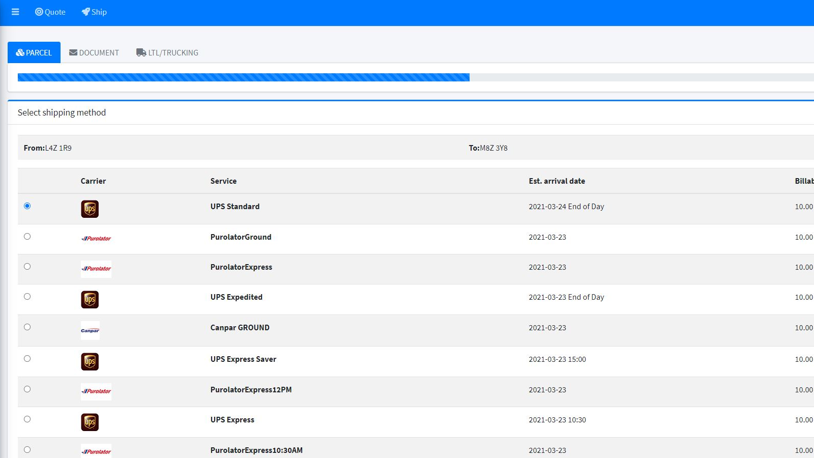 Compare shipping rates on the same page