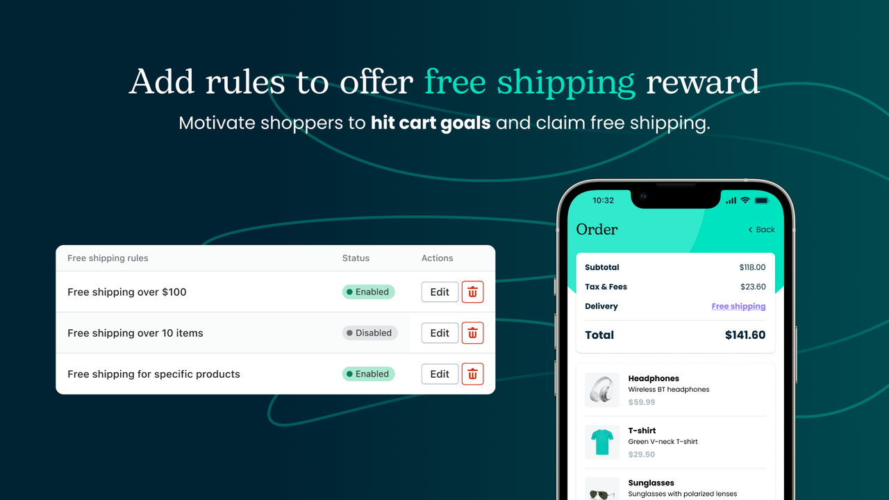 Octolize Free Shipping Goals Screenshot
