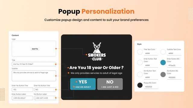 Opção de personalização de Popup de Verificação de Idade