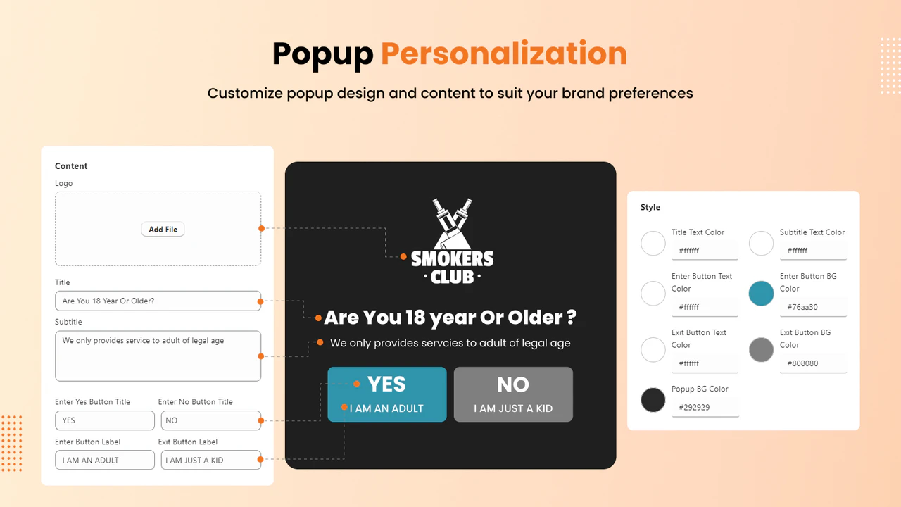 Opção de personalização de Popup de Verificação de Idade