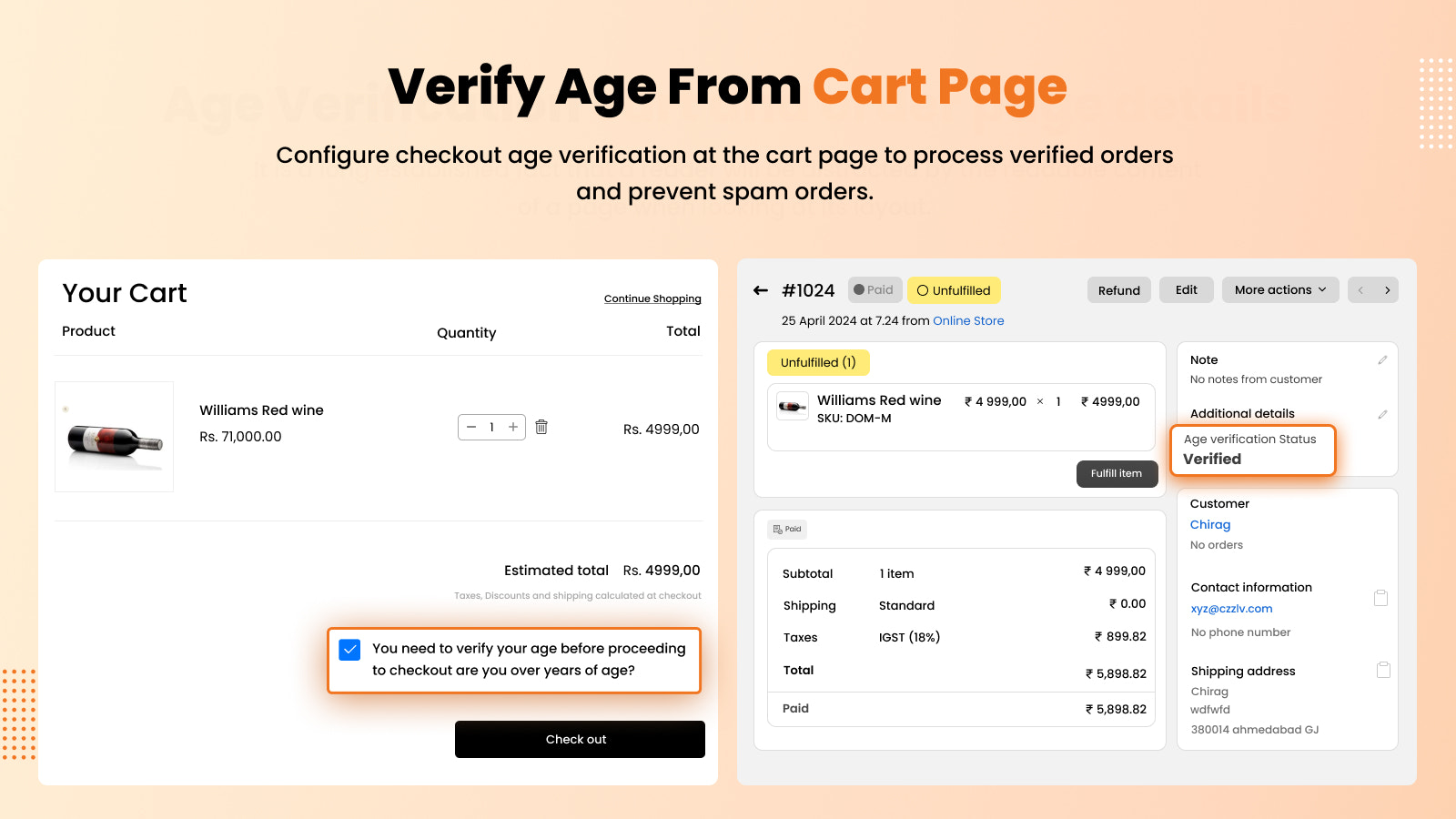Age Verification Message - Cart and order page