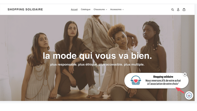 Votre label shopping solidaire : ouverture au clic sur widget