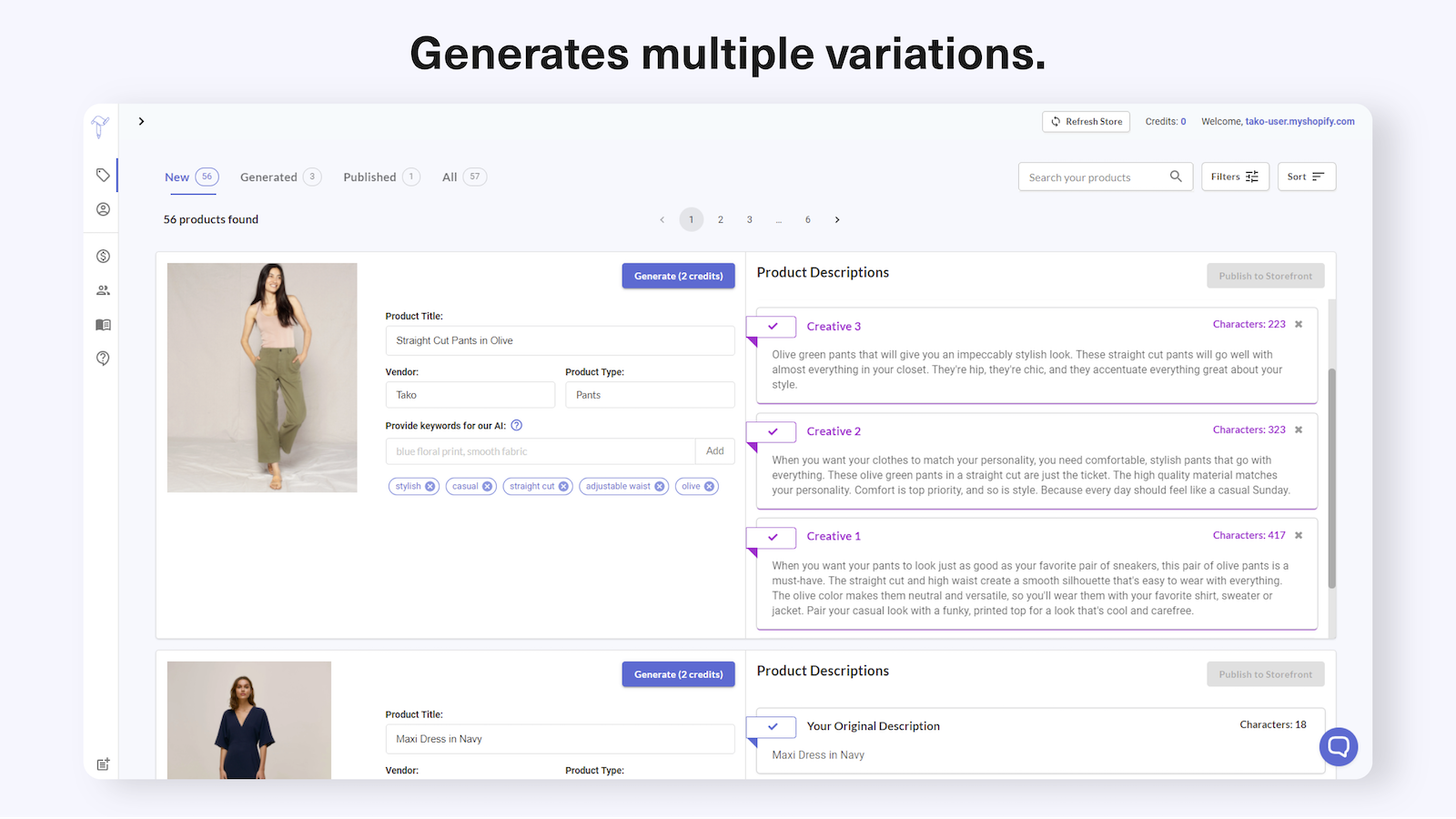 Genera algunas variaciones de descripción diferentes para cada producto