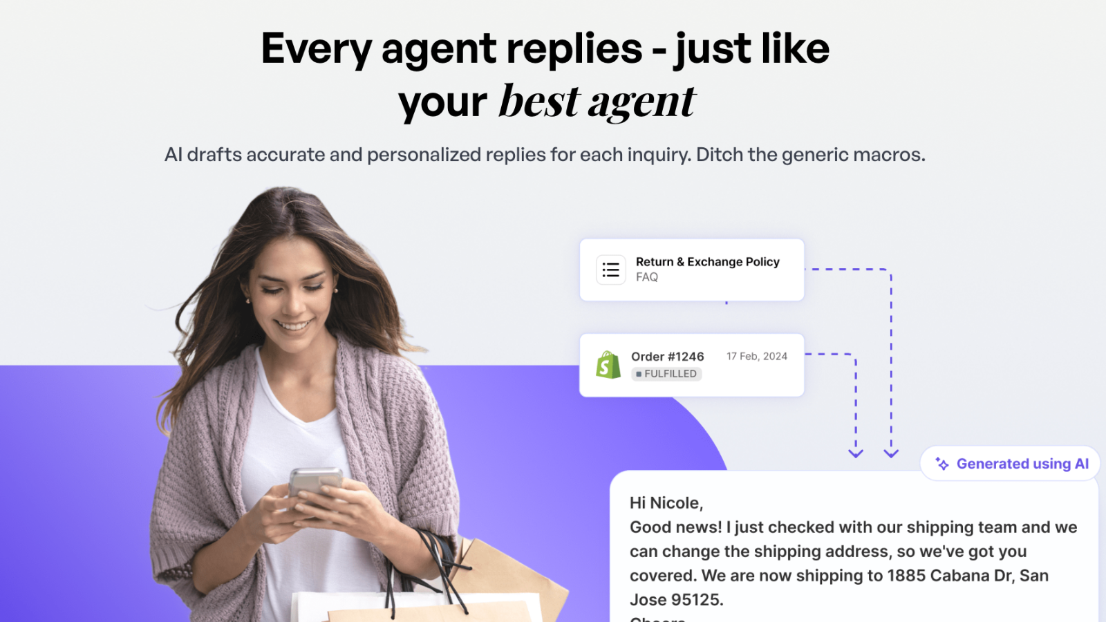 AI kundservice, helpdesk, live chat för Shopify