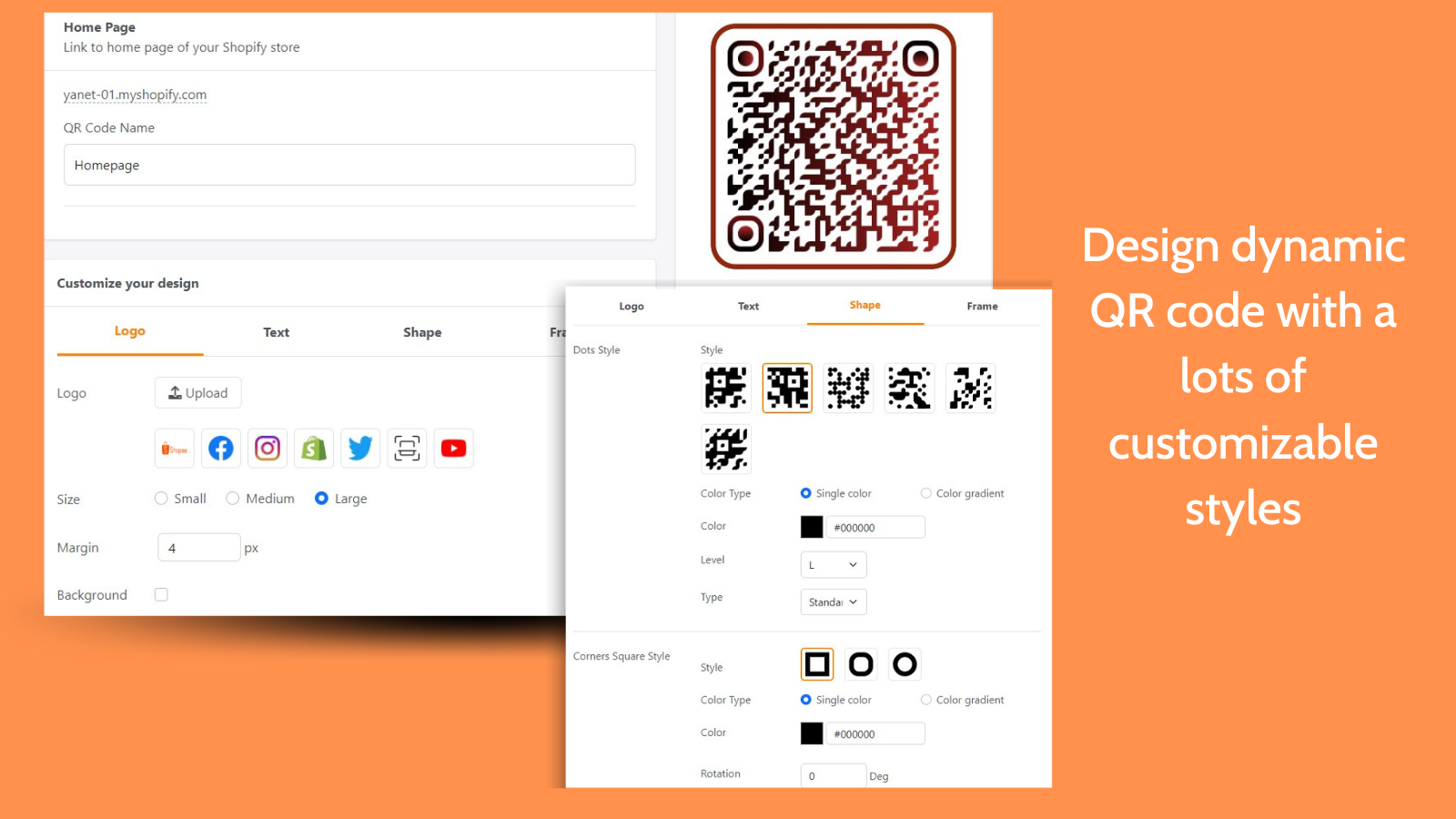 Design dynamic QR Codes with lots of customizable styles.