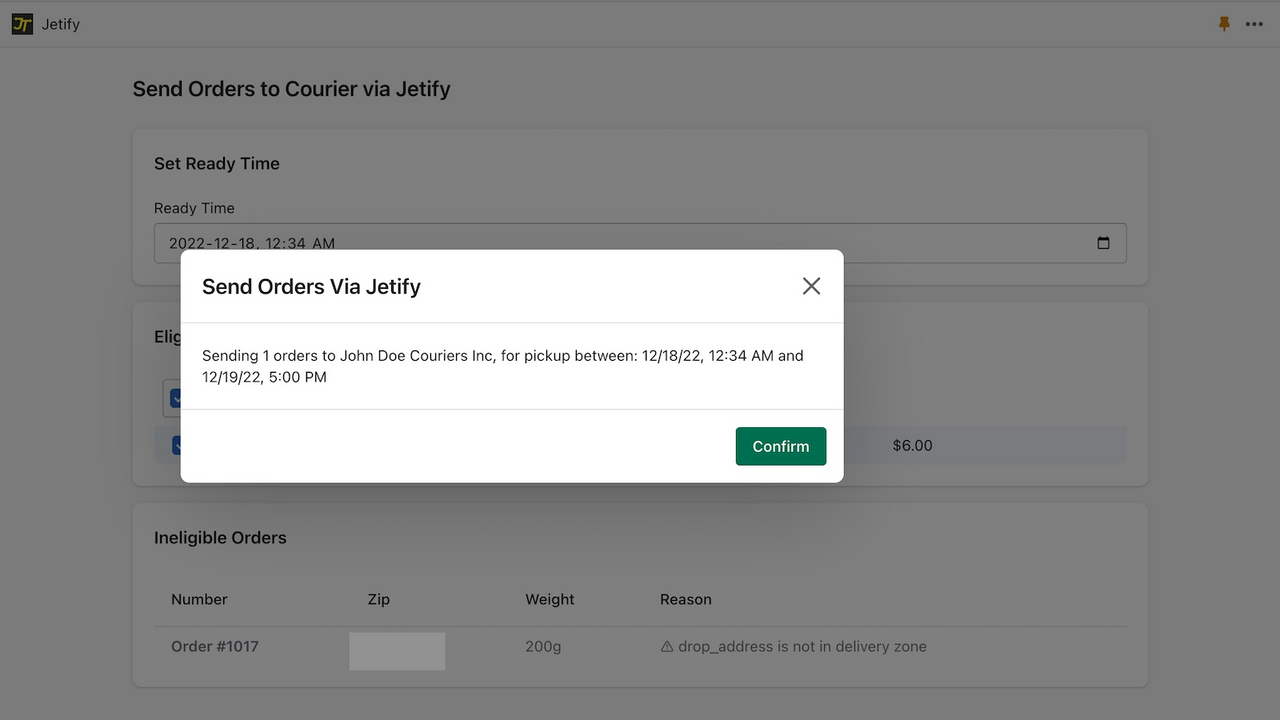 A confirmation modal asking if you want to fulfill these orders