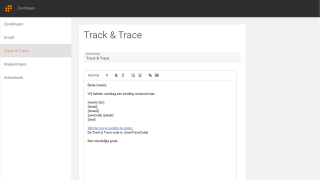 Zend eigen track & trace emails.