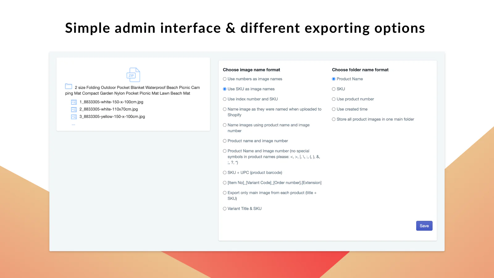 Mega Media Exporter – configurações de backup de imagem / fotos do administrador