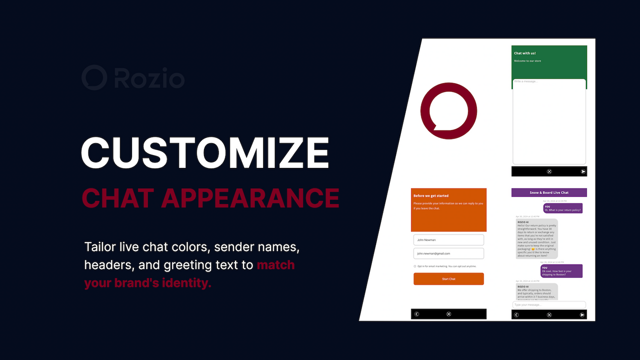 Rozio: Personalize a aparência do chat para consistência da marca