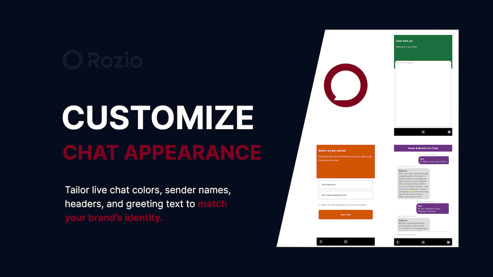 Rozio: Personaliza la apariencia del chat para la consistencia de la marca