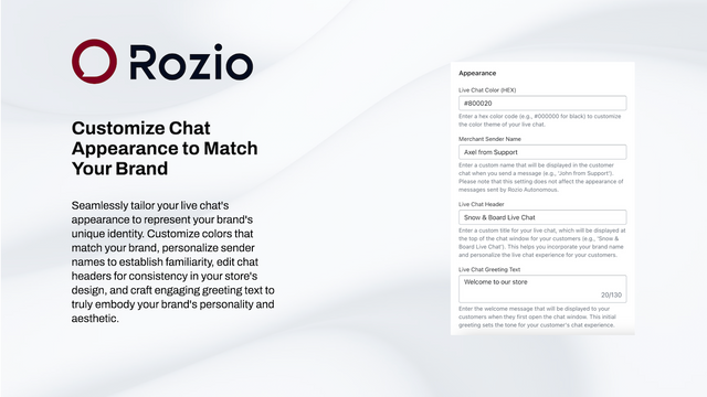 Rozio: Personalize a aparência do chat para consistência da marca