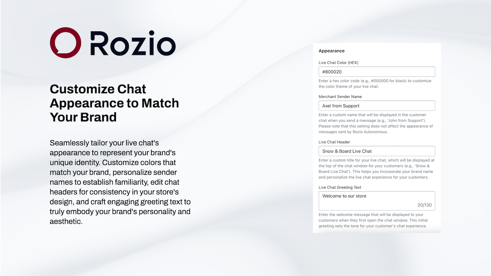 Rozio: Personalize chat appearance for brand consistency