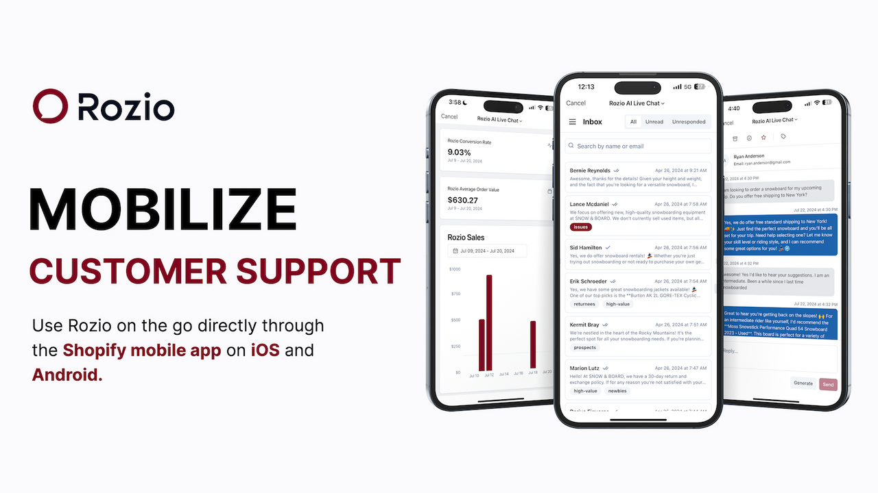 Rozio: Mobile customer support with Rozio AI on iOS and Android.