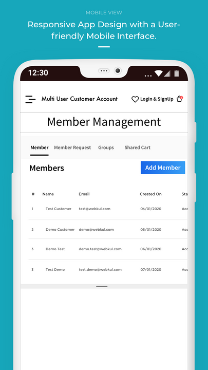 vue mobile - gestion des membres