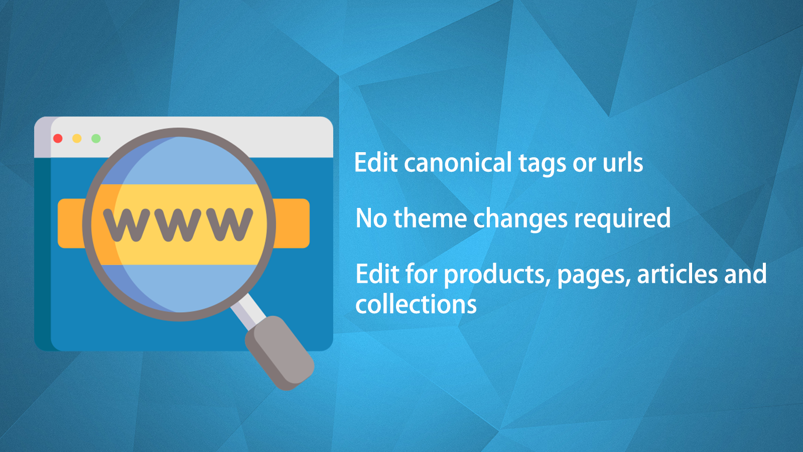 Edit canonical urls and tags for products, pages and more