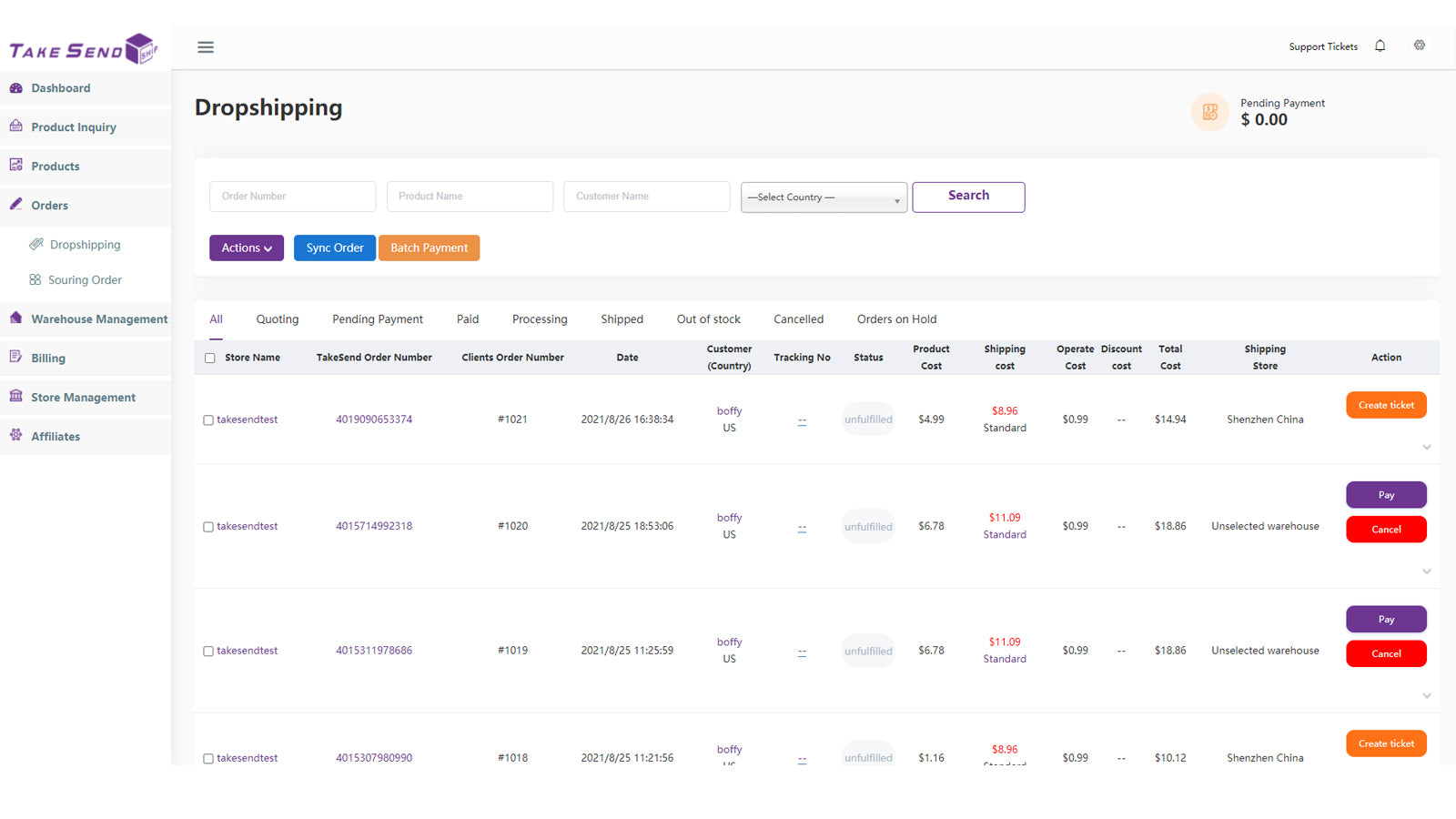 TakeSend Ship Dropshipping Screenshot
