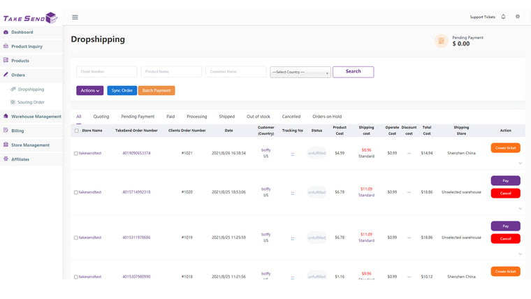 TakeSend Ship Dropshipping Screenshot