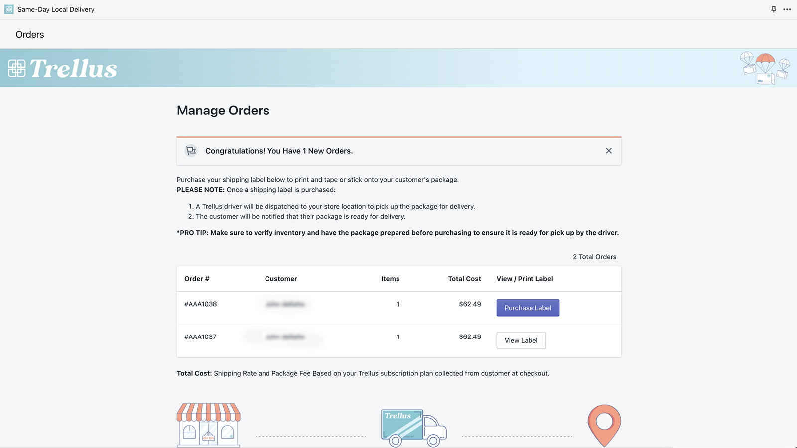 Manage Orders and print Shipping Labels all from within the app.