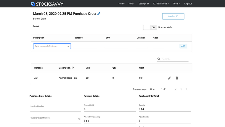 StockSavvy Barcode Scanning Screenshot