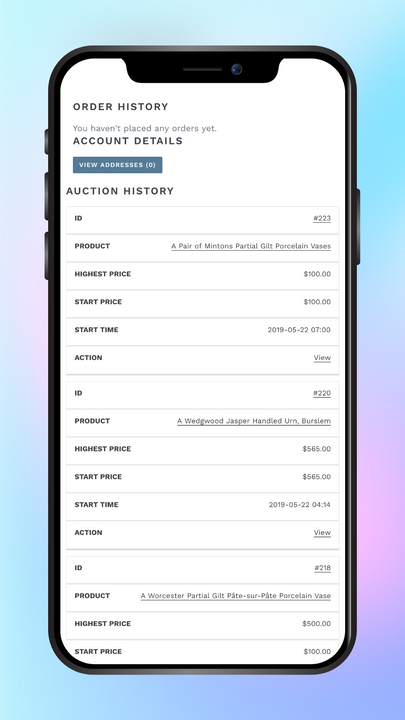 Bid history on mobile