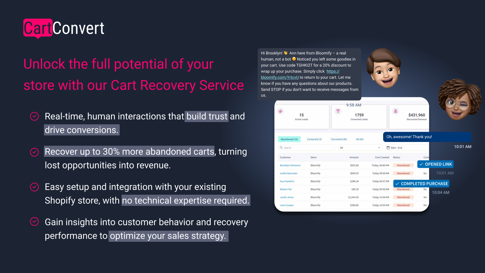 Easy set up and integration, customer insights