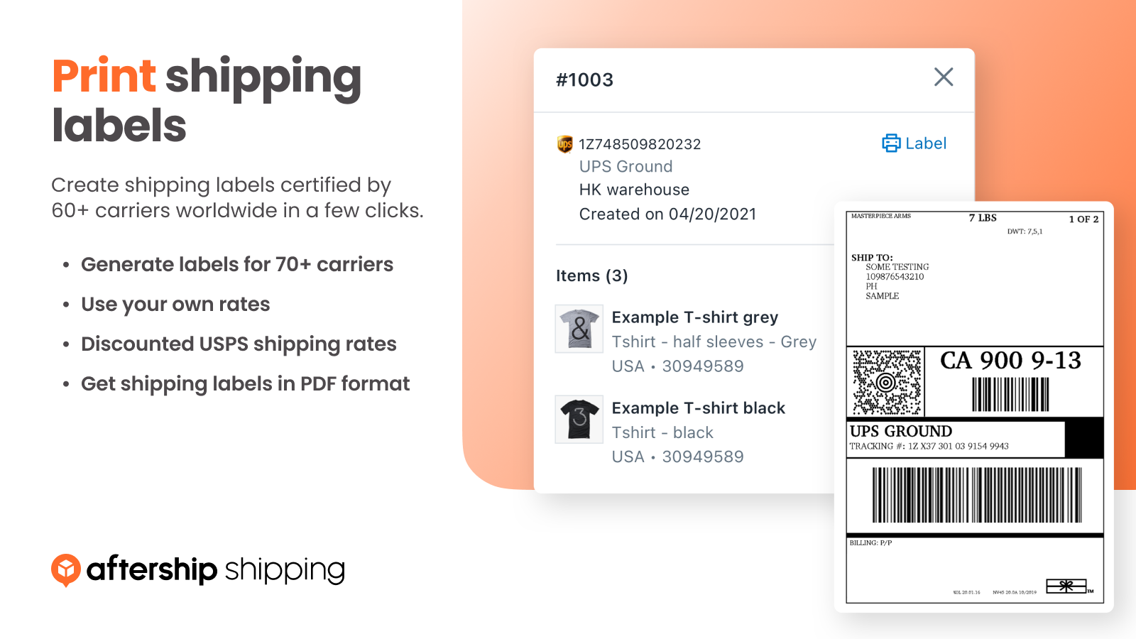 Create shipping labels certified by 60+ carriers