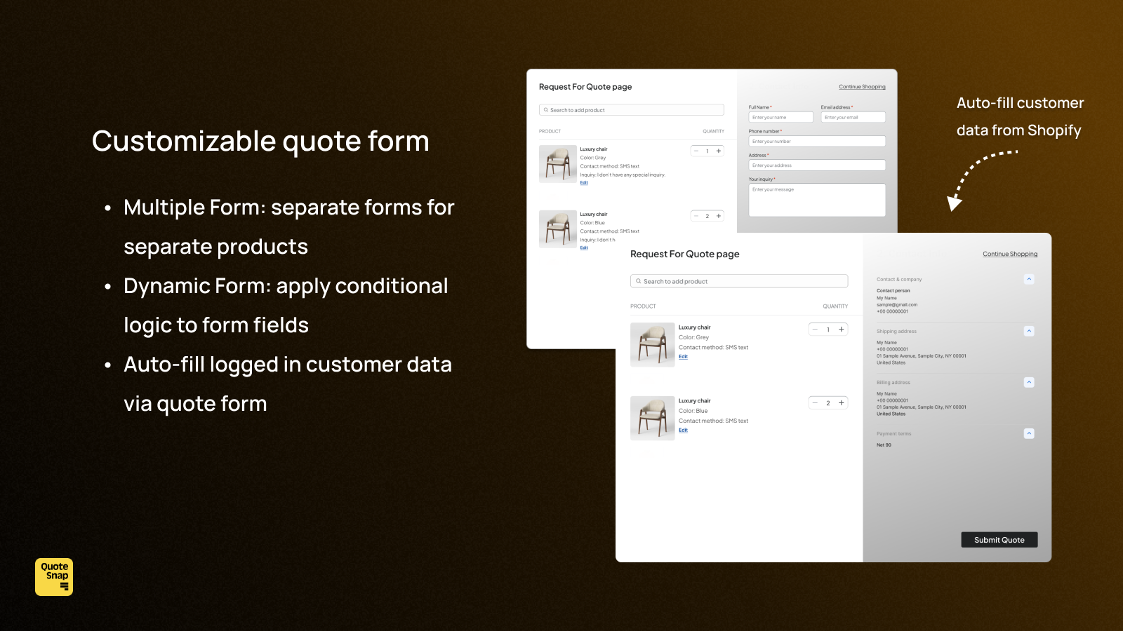 quote snap customize request quote form to get quote